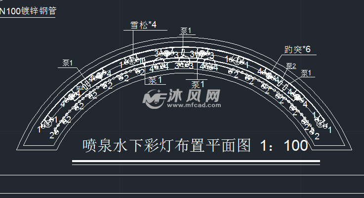 地藏喷泉水池施工图,含喷泉、潜水泵和彩灯技
