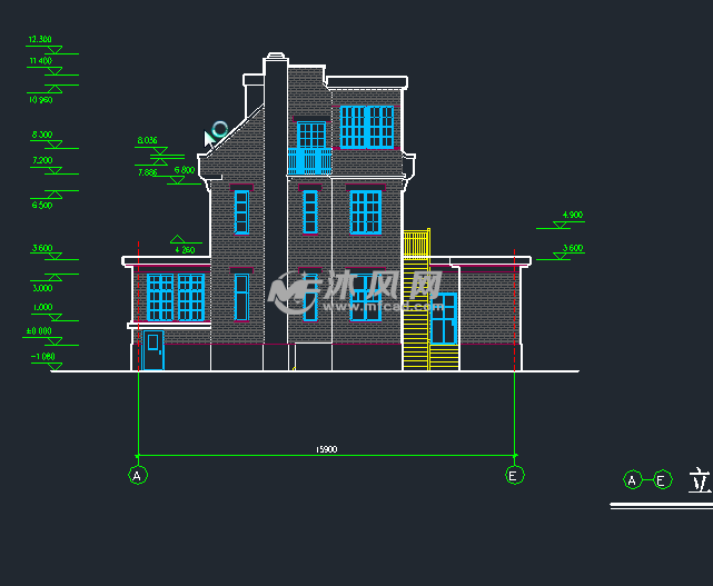 三层别墅住宅设计图纸平面图立面图及参数