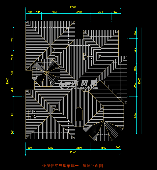 两层地中海风格坡屋顶山地建筑屋顶平面图