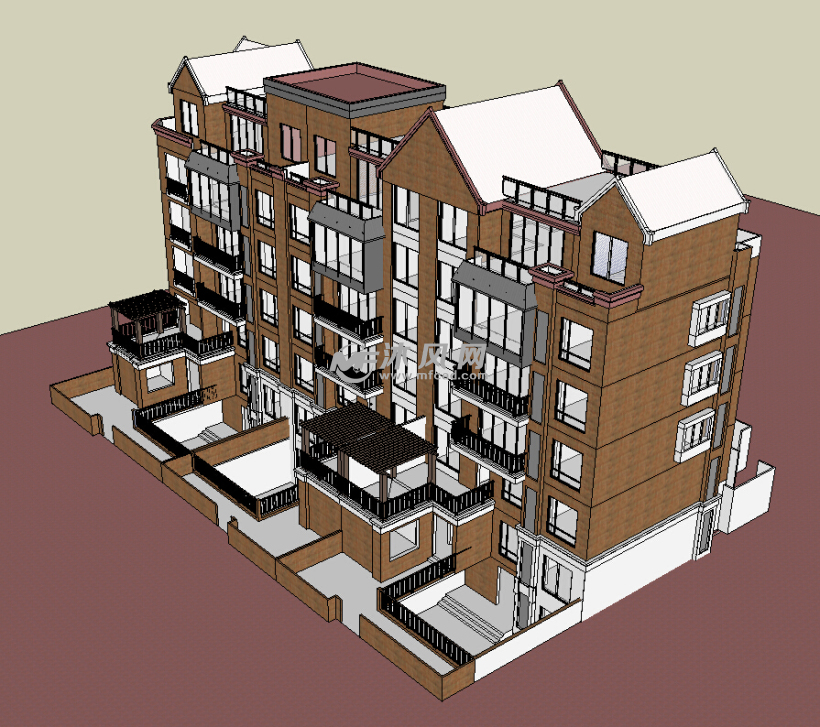英式多层住宅小区公寓su模型
