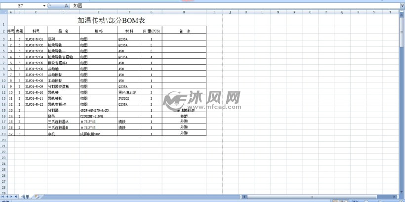 加温传动系统bom表