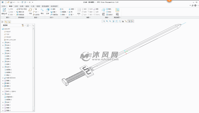 宝剑proe绘制带参数 proe玩具公仔类模型下载 沐风图纸