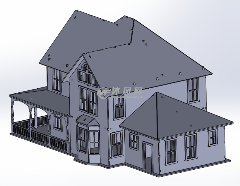 激光切割拼接别墅模型 - solidworks园林建筑模型下载