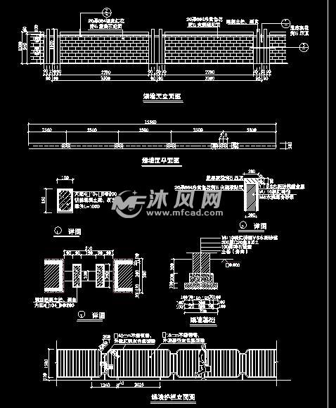 矮墙围墙设计图纸 - autocad围墙大门施工图下载