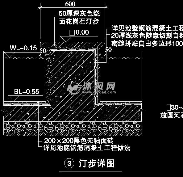 池岸,广场,汀步,跌水,排水沟,景墙设计图纸