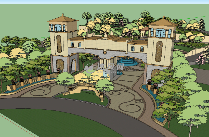 武汉碧桂园某古典欧式小区半圆形入口大门SU