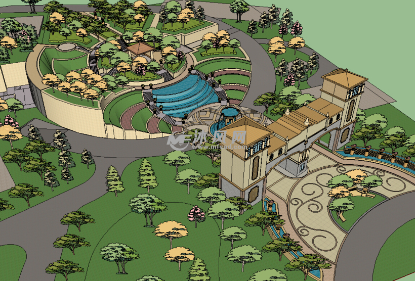 武汉碧桂园某古典欧式小区半圆形入口大门SU