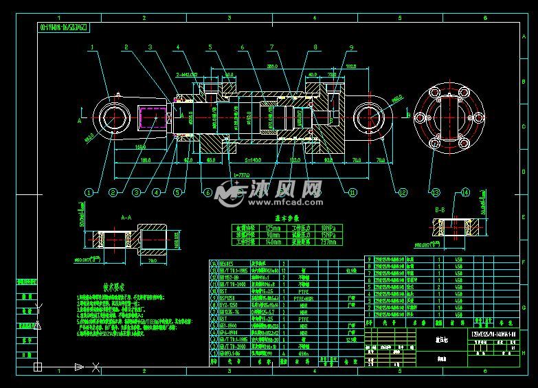 c25we125/90-140mia1-00单出杆液压缸装配图 autocad液压与气动图纸