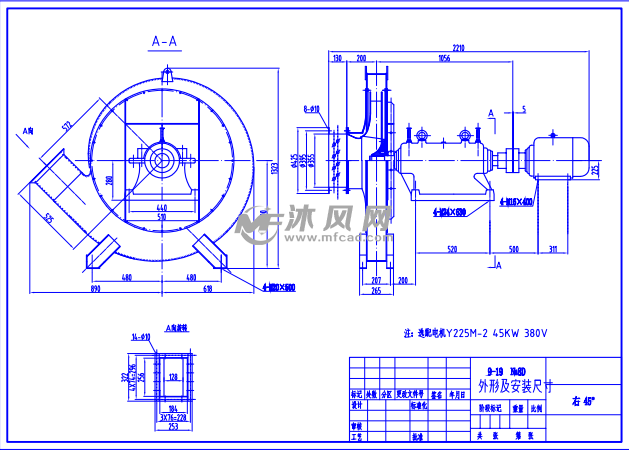 9-19风机安装尺寸图 - AutoCAD化工环保设备图
