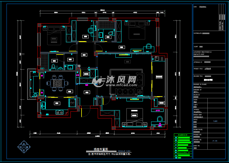 155平四室两厅一厨两卫装饰施工图(34张cad图)