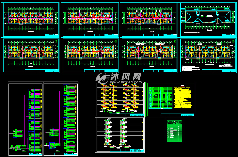 6层框架结构公寓建筑结构水暖电施工图-4300平-55张cad图