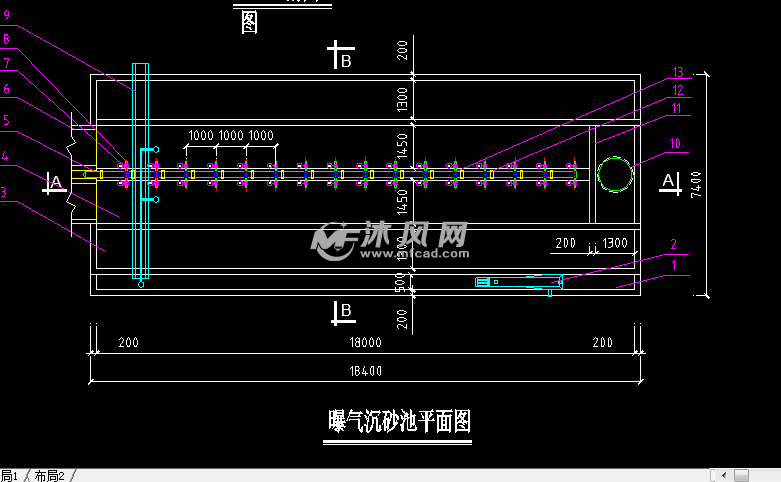 曝气沉砂池cad设计图