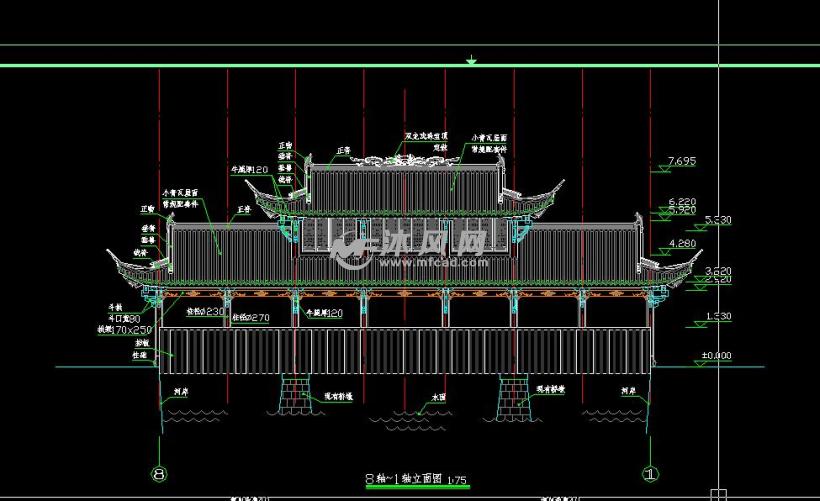 木结构固件庙宇建筑设计施工图 - cad寺庙,大殿建筑