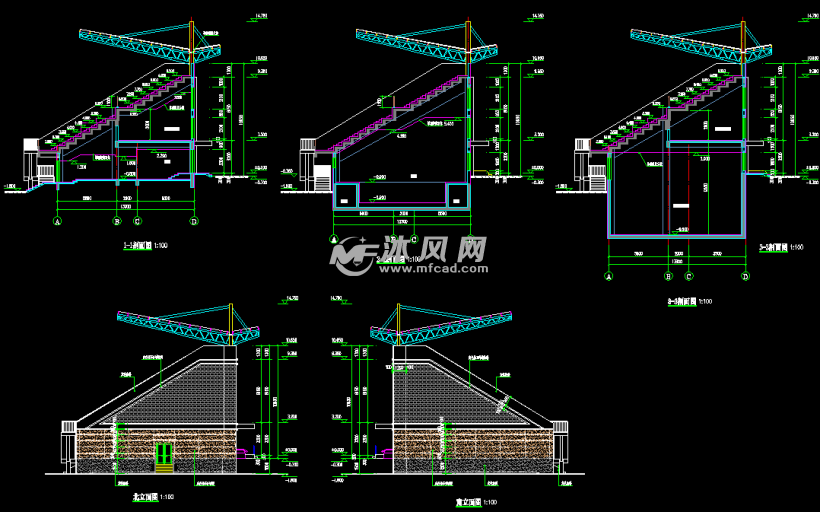 某学校框架结构操场看台建筑图及结构图