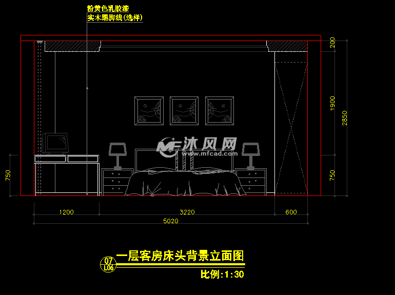 一层客房床头背景立面图