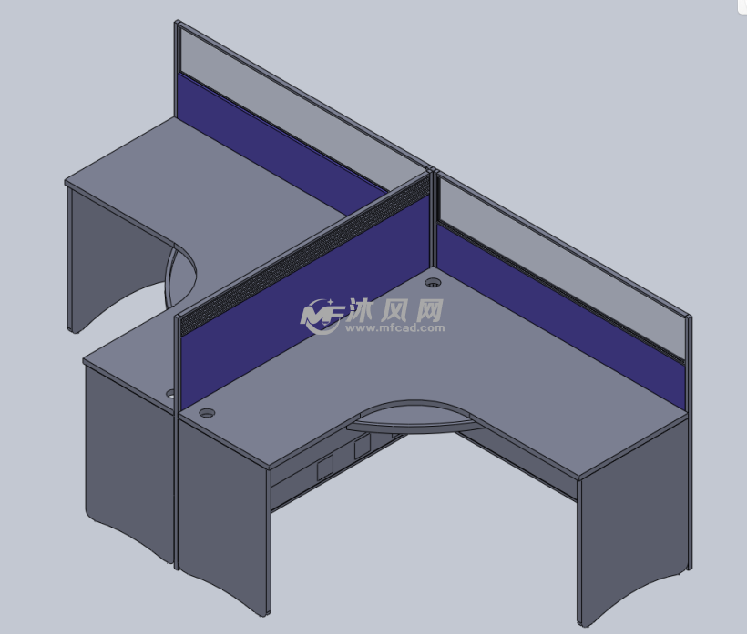 办公家具双人卡位T字 - solidworks办公用品模型