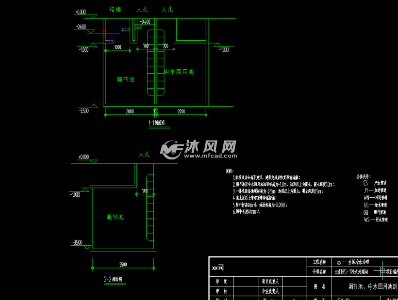 调节池中回水用池剖面图