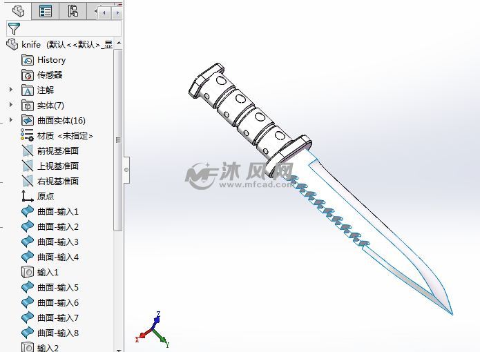 古代防身匕首模型设计 - solidworks生活用品类模型下载 - 沐风图纸