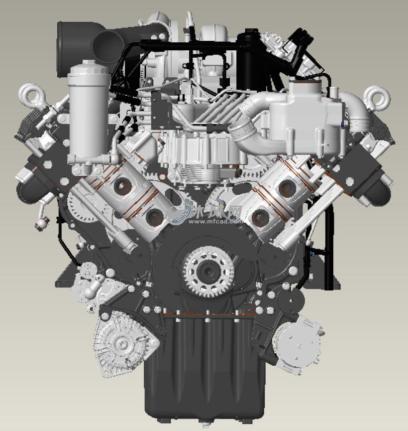 一款V型8缸17L发动机数模 - ProE交通工具类模