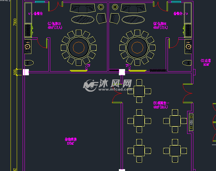 包房3和4,与杂物室,棋牌室布局图