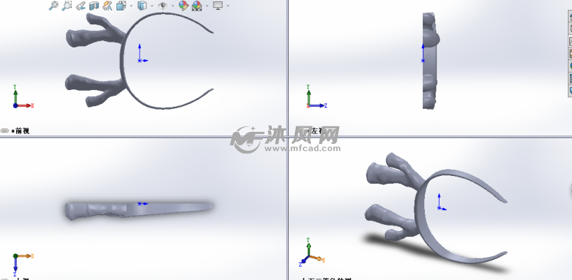 鹿角发卡模型建模三视图