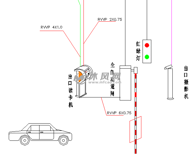 停车场道闸布线系统图