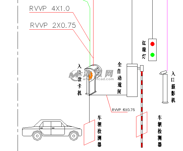 停车场道闸布线系统图
