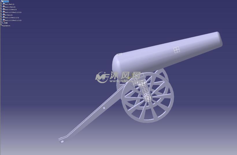 老式大炮三维模型 - catia军工用品模型 - 沐风图纸