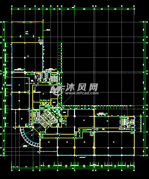 某临街带商业l形大楼建筑设计方案图 - cad高层办公,.