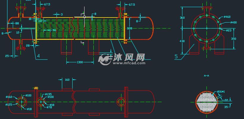 管壳式蒸发器,冷凝器设计装配图