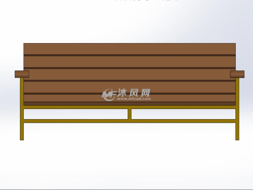 公园长凳木凳子模型正视图