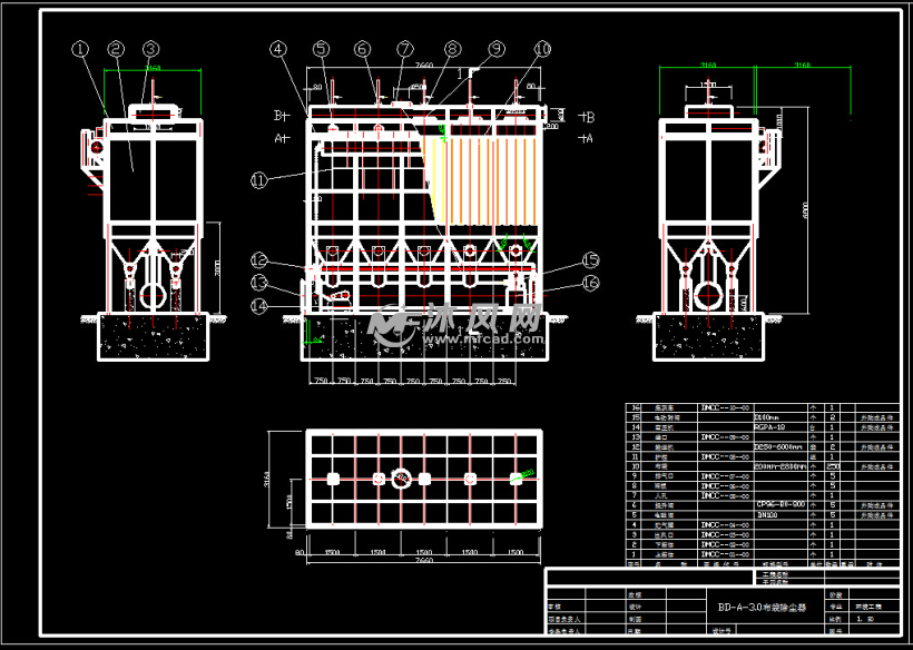 布袋除尘器设备CAD图纸 - AutoCAD化工环保