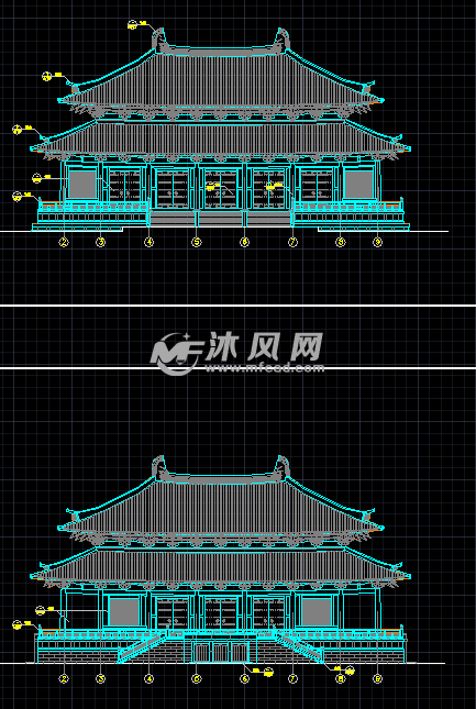 单层框架结构仿唐重檐庑殿大殿建筑设计施工图