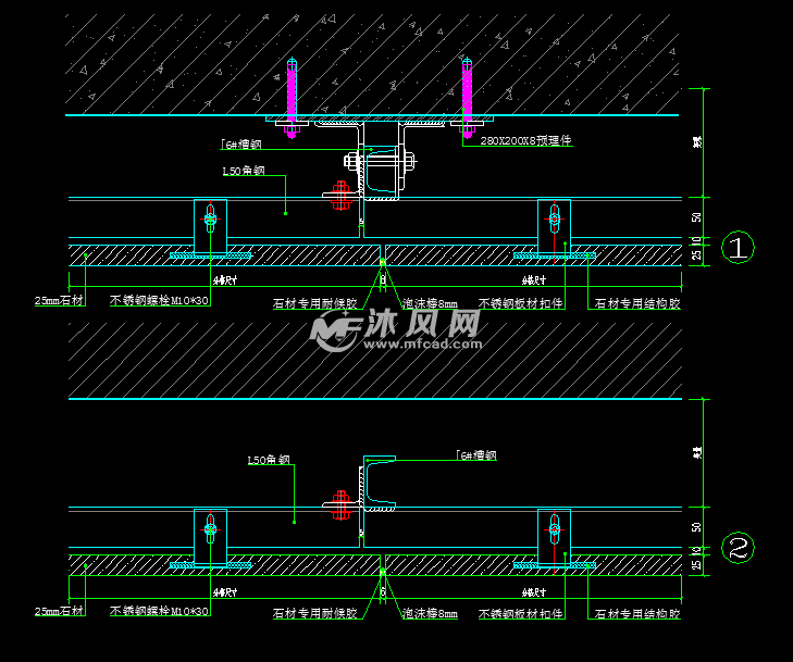 某别墅石材幕墙标准节点图和大样图 - cad幕墙
