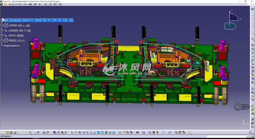 某汽车前侧围外板左右冲压模具全工序三维图纸