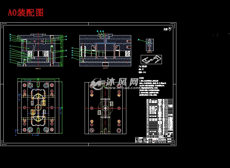 设计【一模四腔-斜顶抽芯-带三维图】 - 模具(塑料,五金) - 沐风图纸