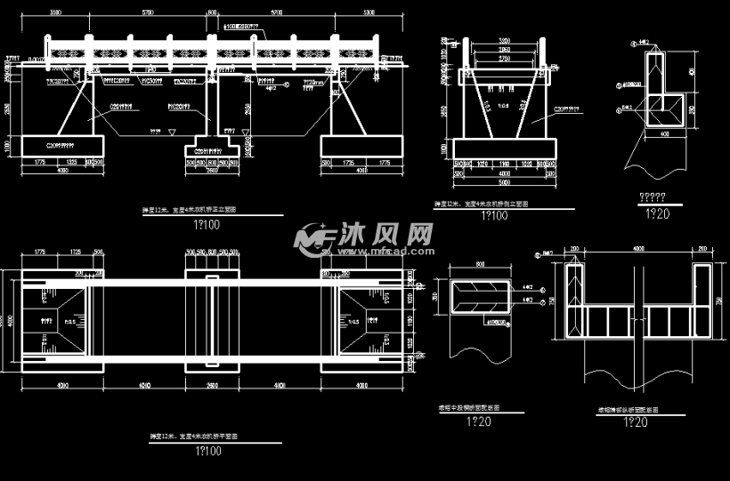 跨度12米,宽度4米农机桥正立面图