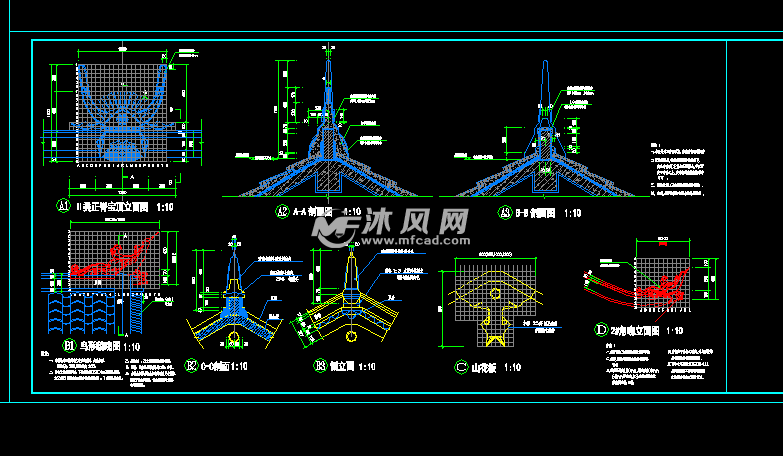 歇山顶和正脊古代屋顶建筑设计图