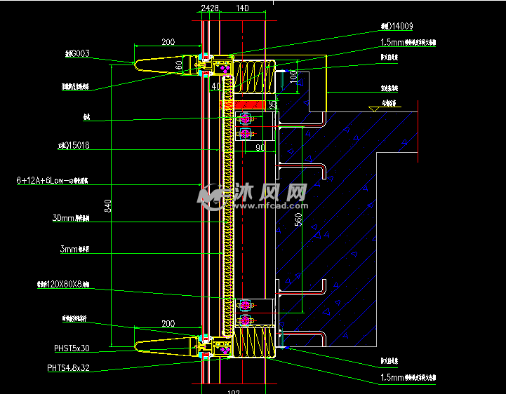 大学图书馆玻璃幕墙图 - cad幕墙节点施工图纸