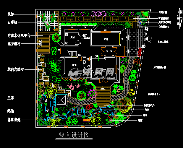 别墅庭院景观设计图纸 - autocad景观及古建节点大样