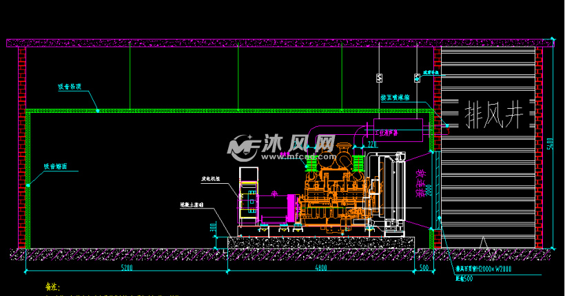 580kw柴油发电机组安装布置及基础图纸