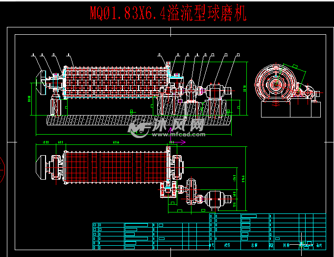 83x6.4溢流型球磨机总图 - autocad矿山机械图纸