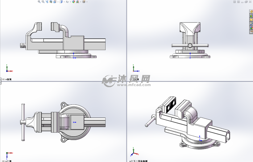 sw台虎钳模型建模三视图