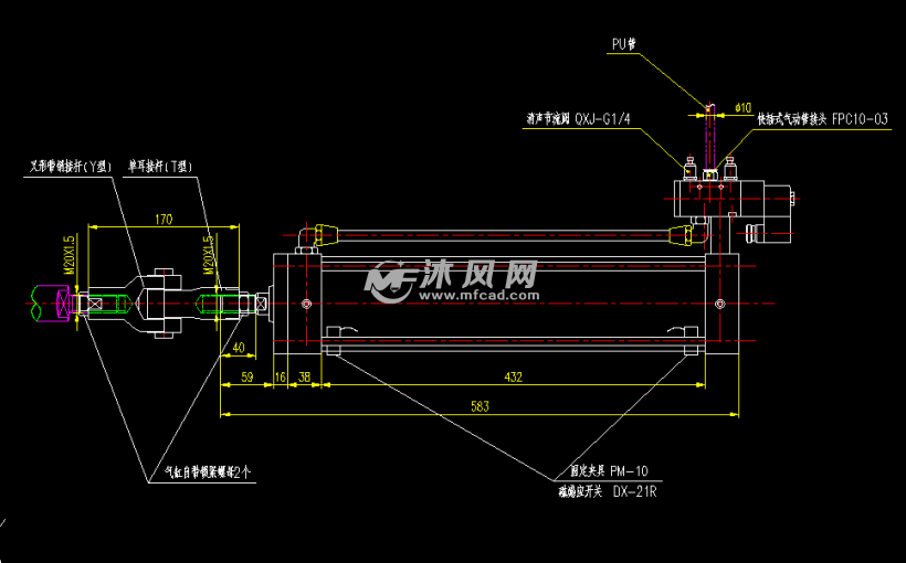 qgqb100x400mf1-k2带阀带开关气缸外形及安装尺寸