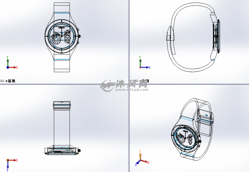男士手表模型建模三视图