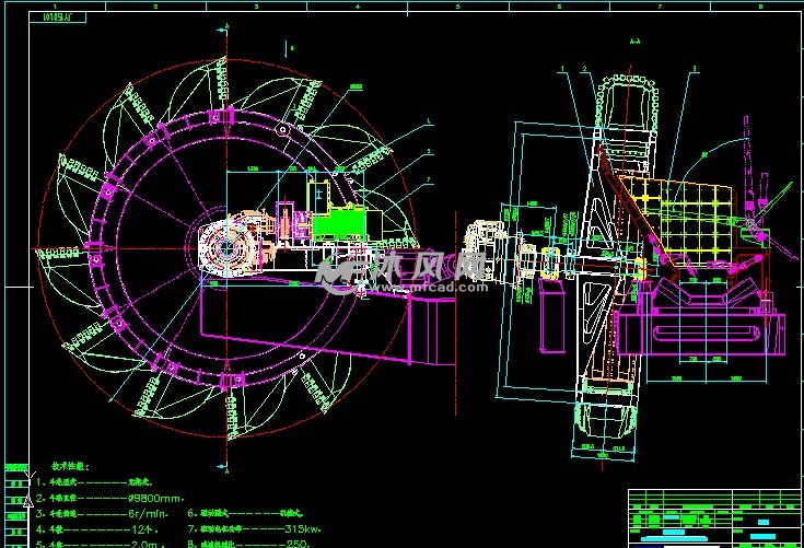 堆取料机斗轮 - autocad矿山机械图纸下载 - 沐风图纸