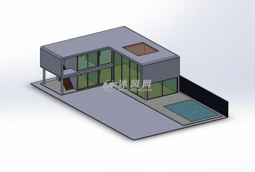 现代复式别墅模型 - solidworks园林建筑模型下载