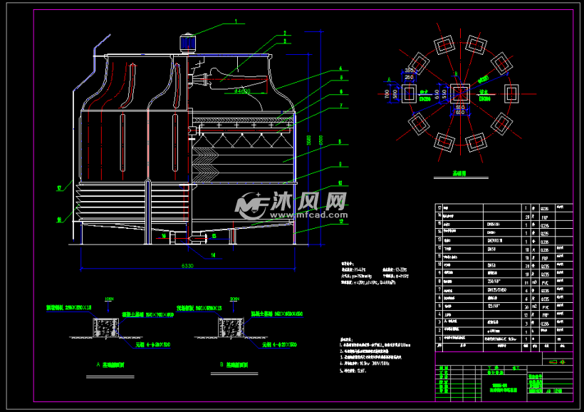玻璃钢冷却塔cad图纸