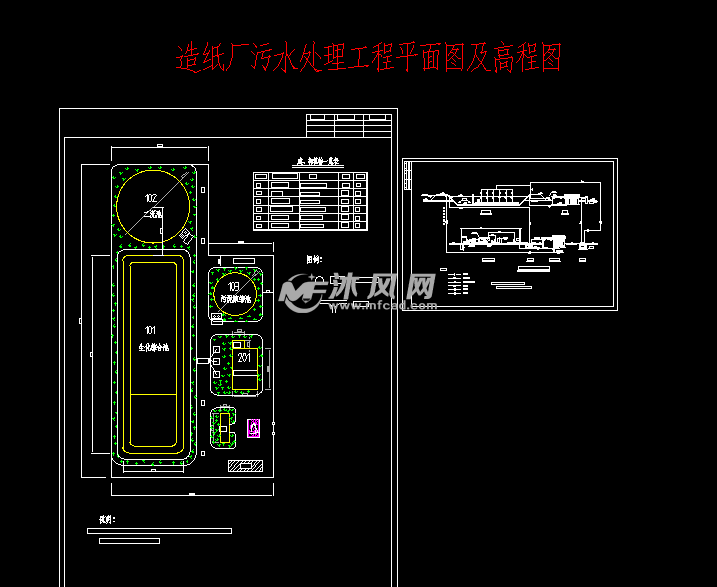 12400平米造纸厂污水处理工程平面图及高程图