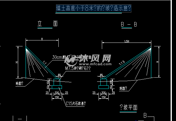 图纸式桥头锥坡及台背v图纸示意图-cad给排水cad上意思c10是重力什么图片